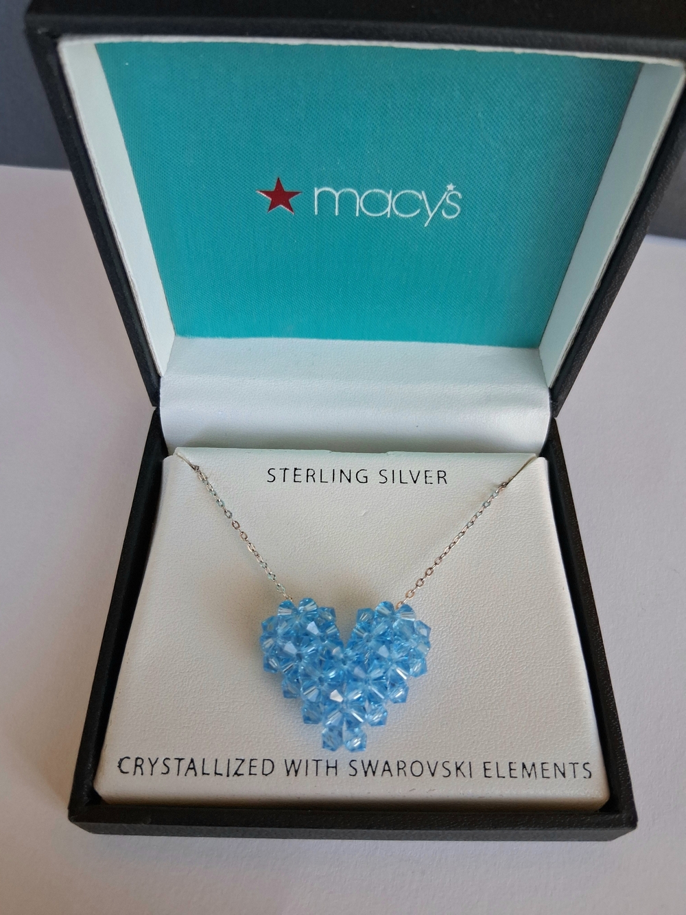 Macy's Sterling Silver Blue Crystal Heart Necklace